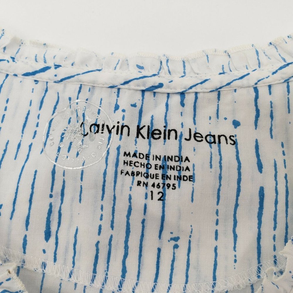 Calvin Klein Jeans Girls Short Puff Sleeve Ruffle Tunic Blouse Size 12 - Picture 7 of 9